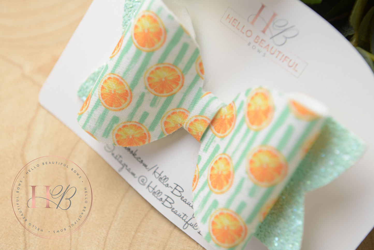 Stripe mint green and orange Hair bow, hair bows, hair clips, girls bow baby bow baby headband girls headband