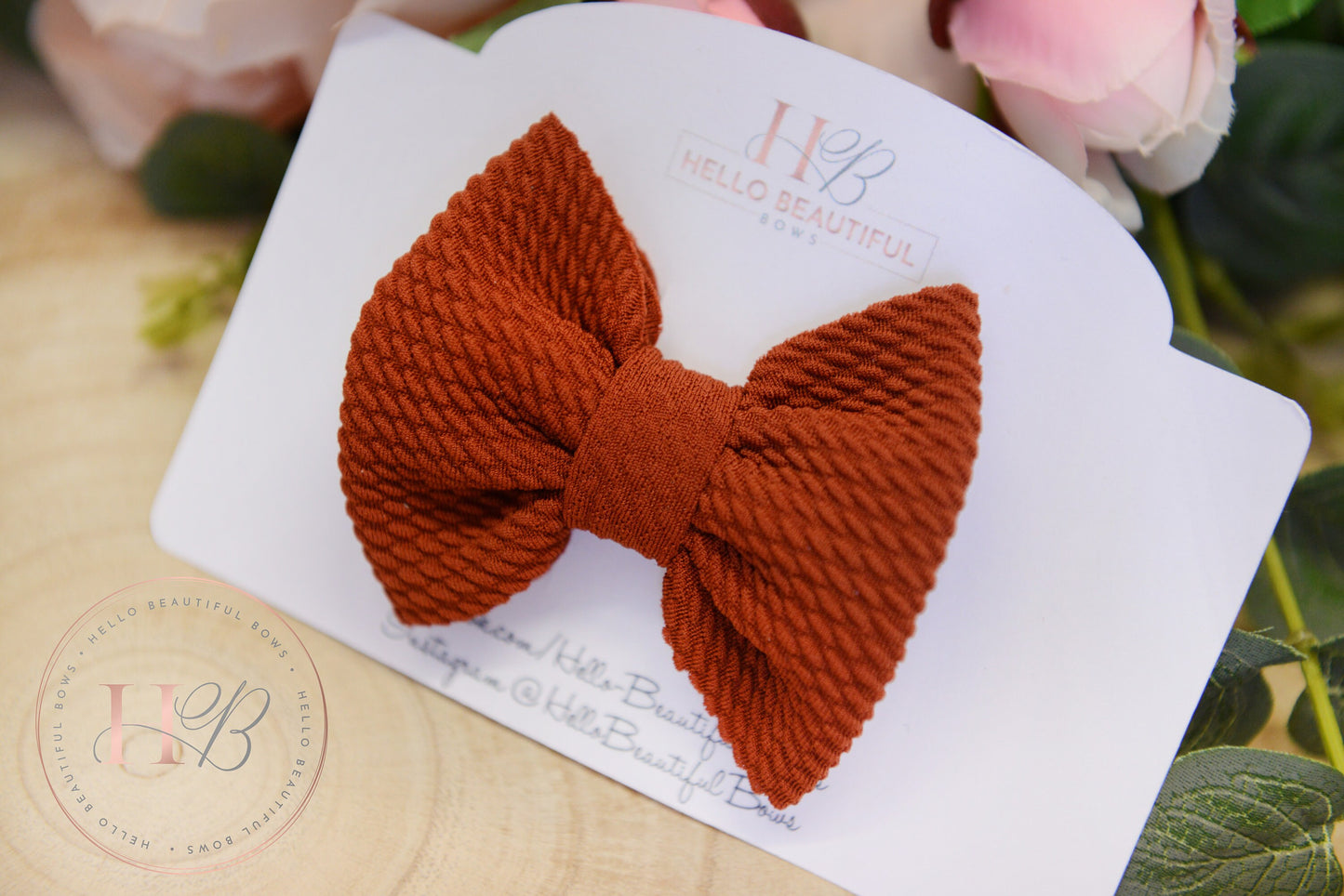 Autumn rust bullet fabric hair bow, hair bows, girls hair clip, autumn hair clips