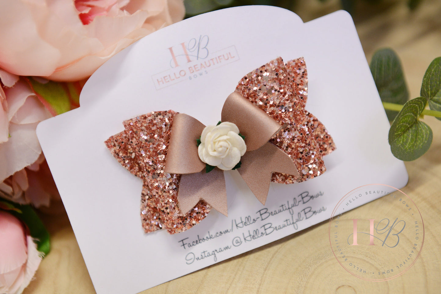 Rose gold glitter hair bow, girls headband, girls bows, girls hair clips, clip