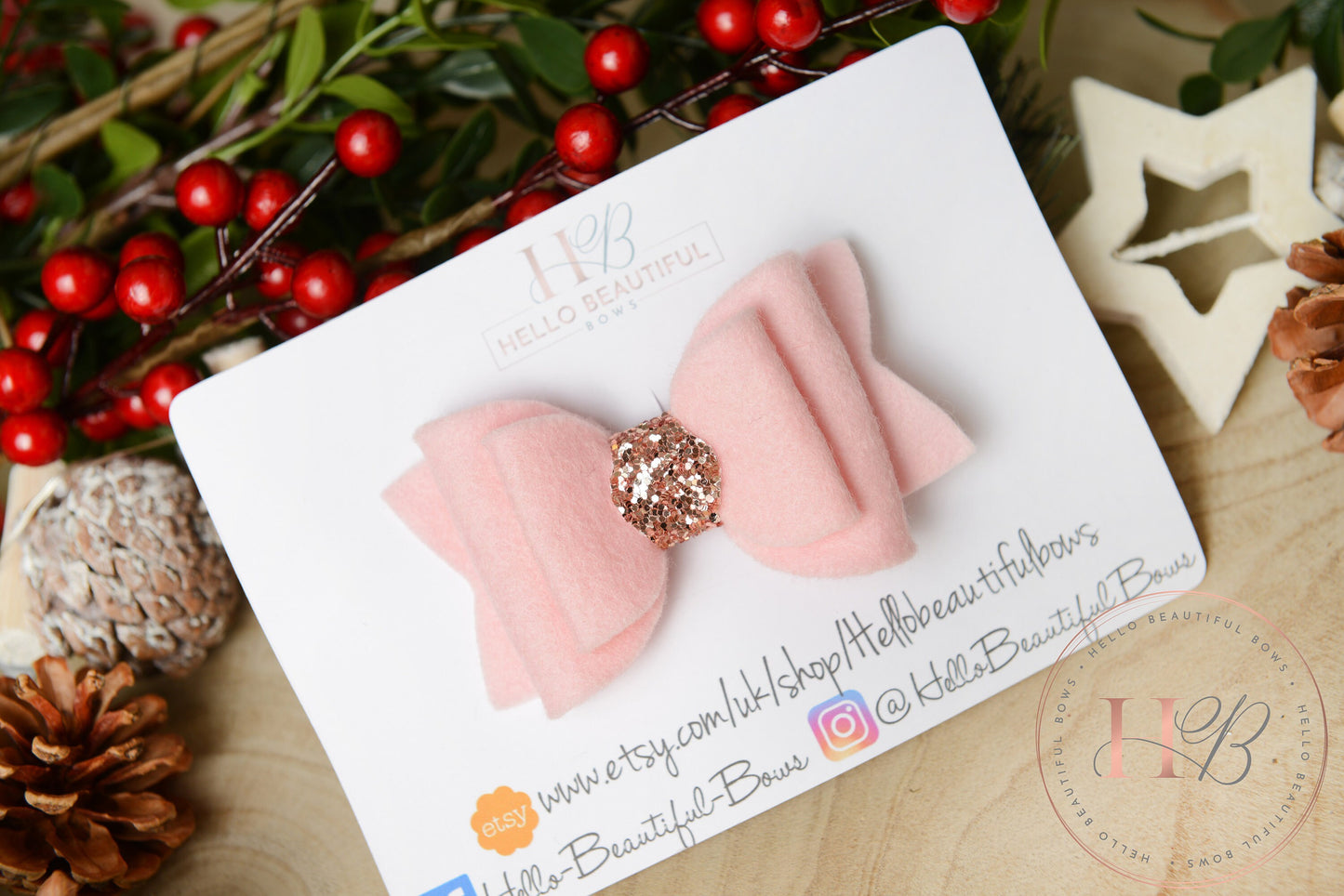 Beautiful baby pink felt hair bow, hair bow, Christmas hair bow, baby pink girls headband, baby headband, girls hair bows