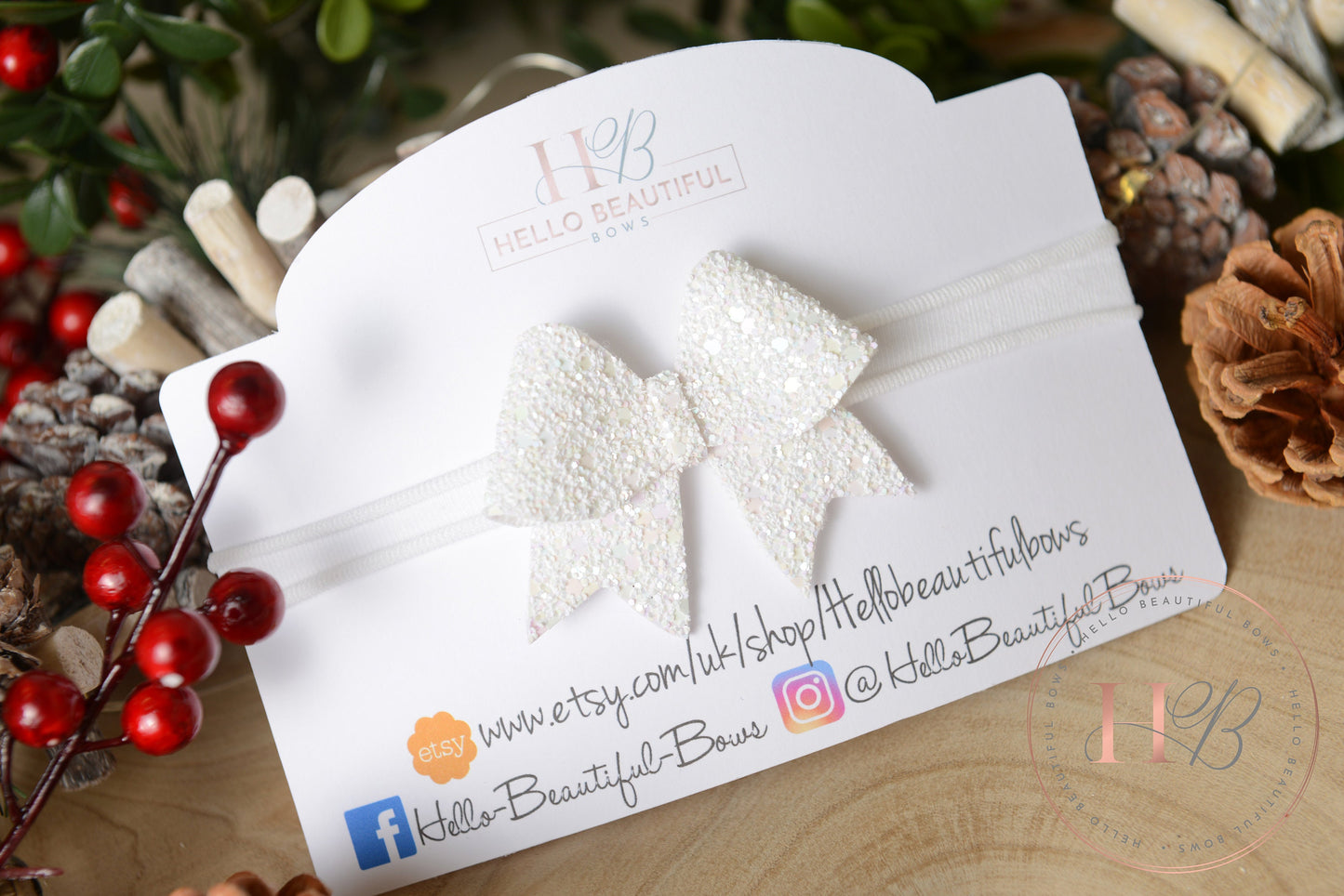 christmas baby headband, white glitter headband, white baby headband, newborn headband,