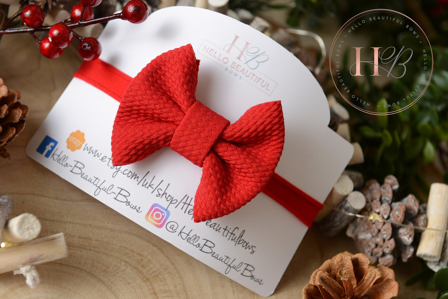 Red Bullet fabric headbands, baby headbands, baby girl headbands, Christmas headbands, soft headbands, baby bows, hair bows,