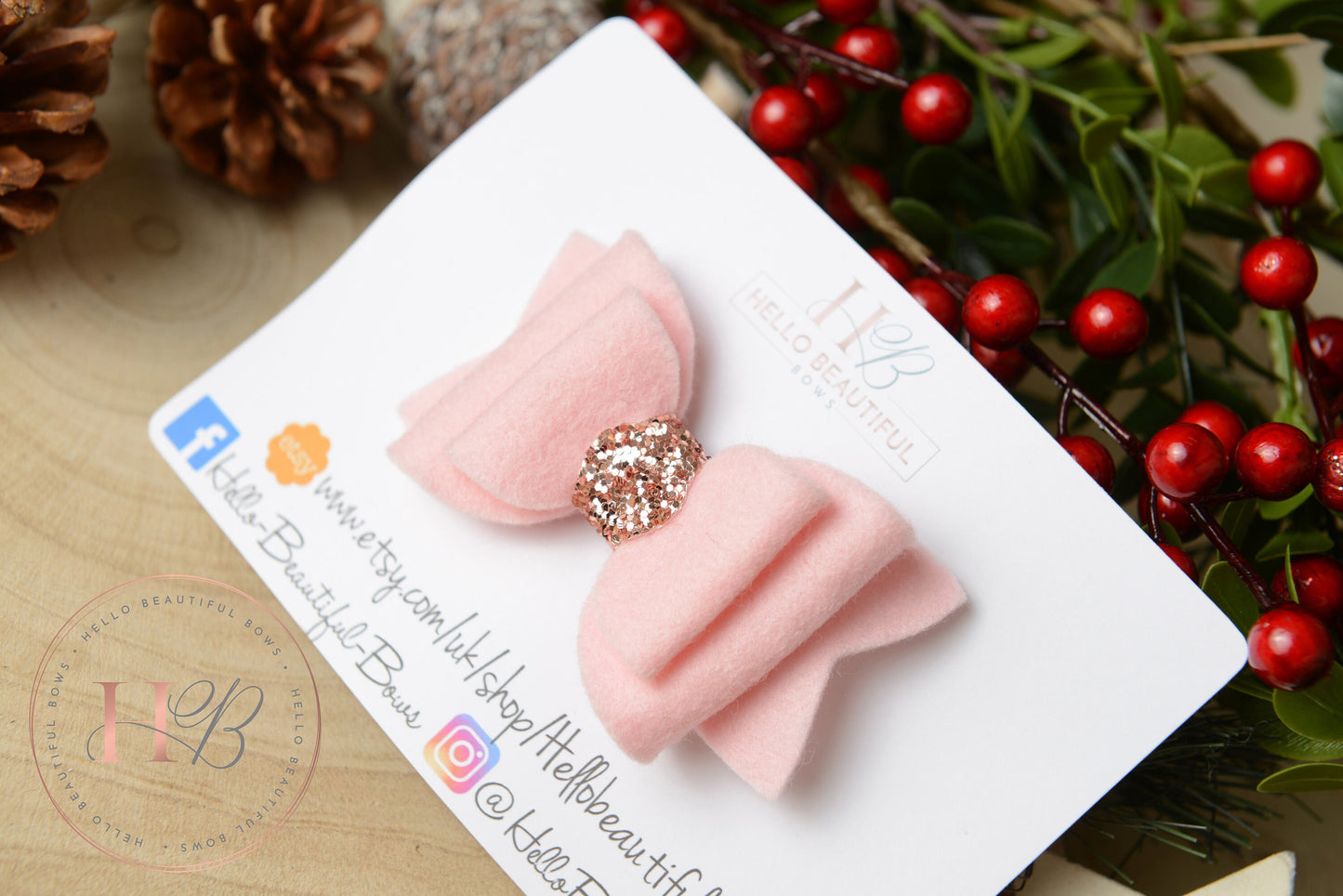 Beautiful baby pink felt hair bow, hair bow, Christmas hair bow, baby pink girls headband, baby headband, girls hair bows