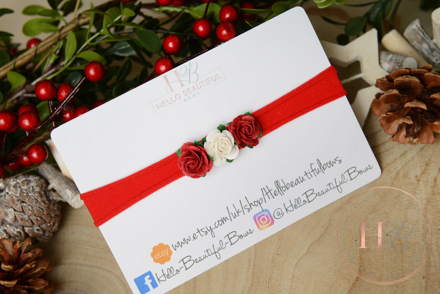 christmas baby headband, flower headband, red baby headband, newborn headband,