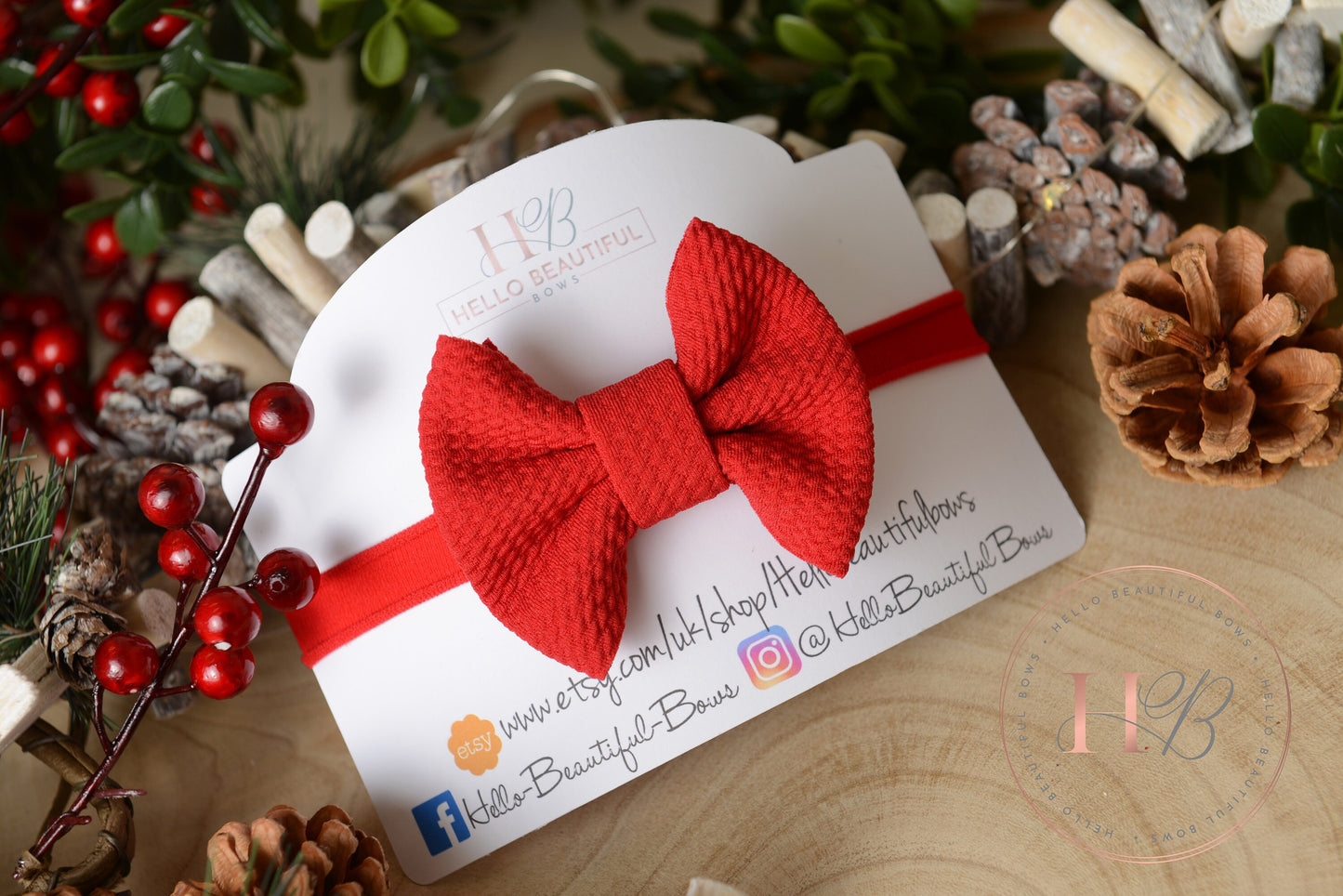 Red Bullet fabric headbands, baby headbands, baby girl headbands, Christmas headbands, soft headbands, baby bows, hair bows,