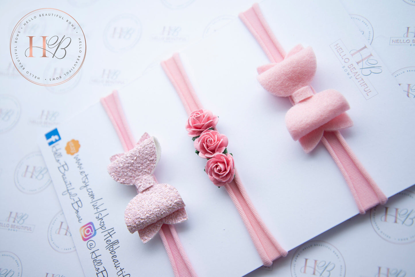 Baby headbands, baby girl headbands, spring headbands, baby bows, hair bows, baby girl gift, pink headbands