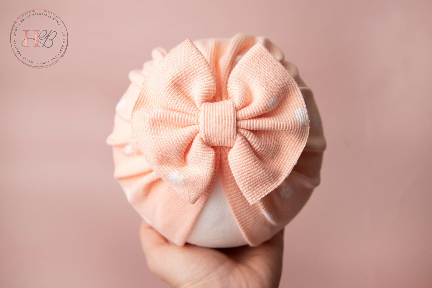 Baby turban, baby hat, baby accessory, baby shower gift, peach turban, baby bow turban, summer turban, ribbed turban, floral turban