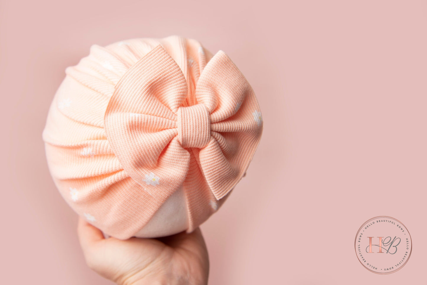 Baby turban, baby hat, baby accessory, baby shower gift, peach turban, baby bow turban, summer turban, ribbed turban, floral turban