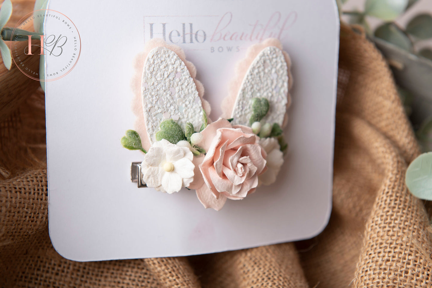 Spring bunny ears clips, Easter bunny clip, , flower clip