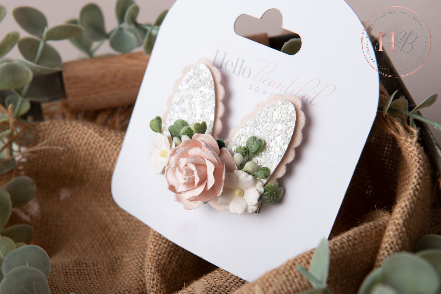 Spring bunny ears clips, Easter bunny clip, , flower clip