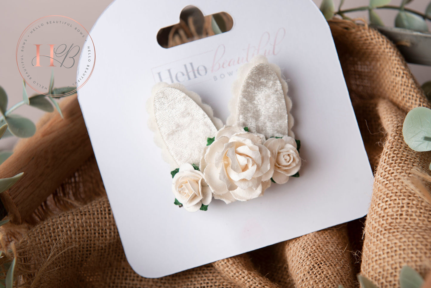 Spring bunny ears clips, Easter bunny clip, flower clip