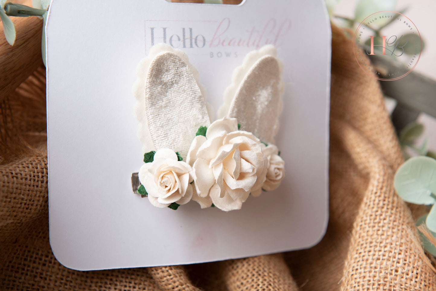 Spring bunny ears clips, Easter bunny clip, flower clip