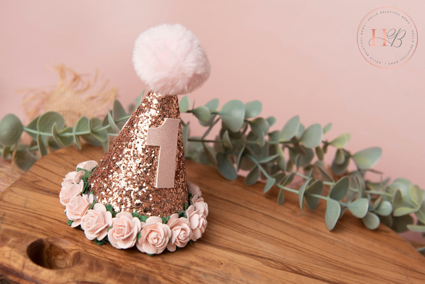 Rose Gold birthday party hat, 1st birthday crown, 2nd birthday crown, Cake smash hat, birthday crown, party hat, first birthday girl,