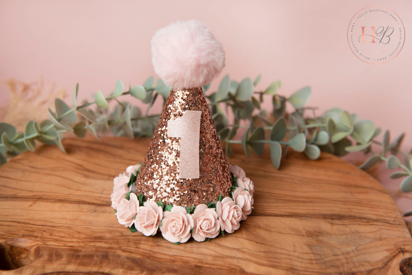 Rose Gold birthday party hat, 1st birthday crown, 2nd birthday crown, Cake smash hat, birthday crown, party hat, first birthday girl,