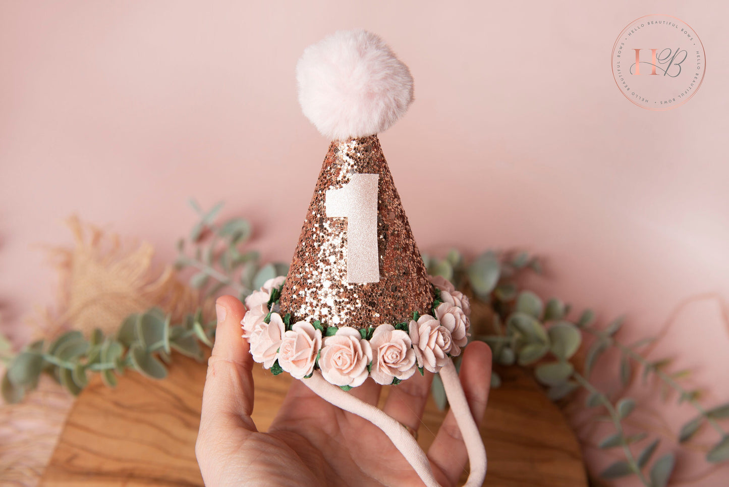 Rose Gold birthday party hat, 1st birthday crown, 2nd birthday crown, Cake smash hat, birthday crown, party hat, first birthday girl,