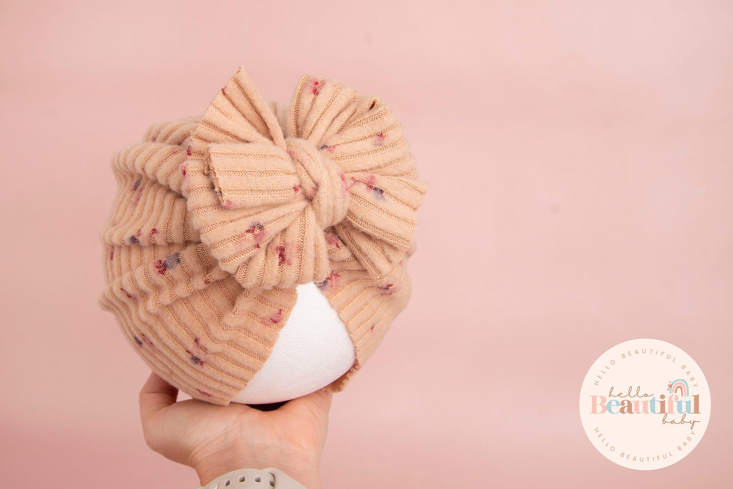 Baby turban, baby hat, baby accessory, baby shower gift, Beige turban, bow turban, ribbed turban