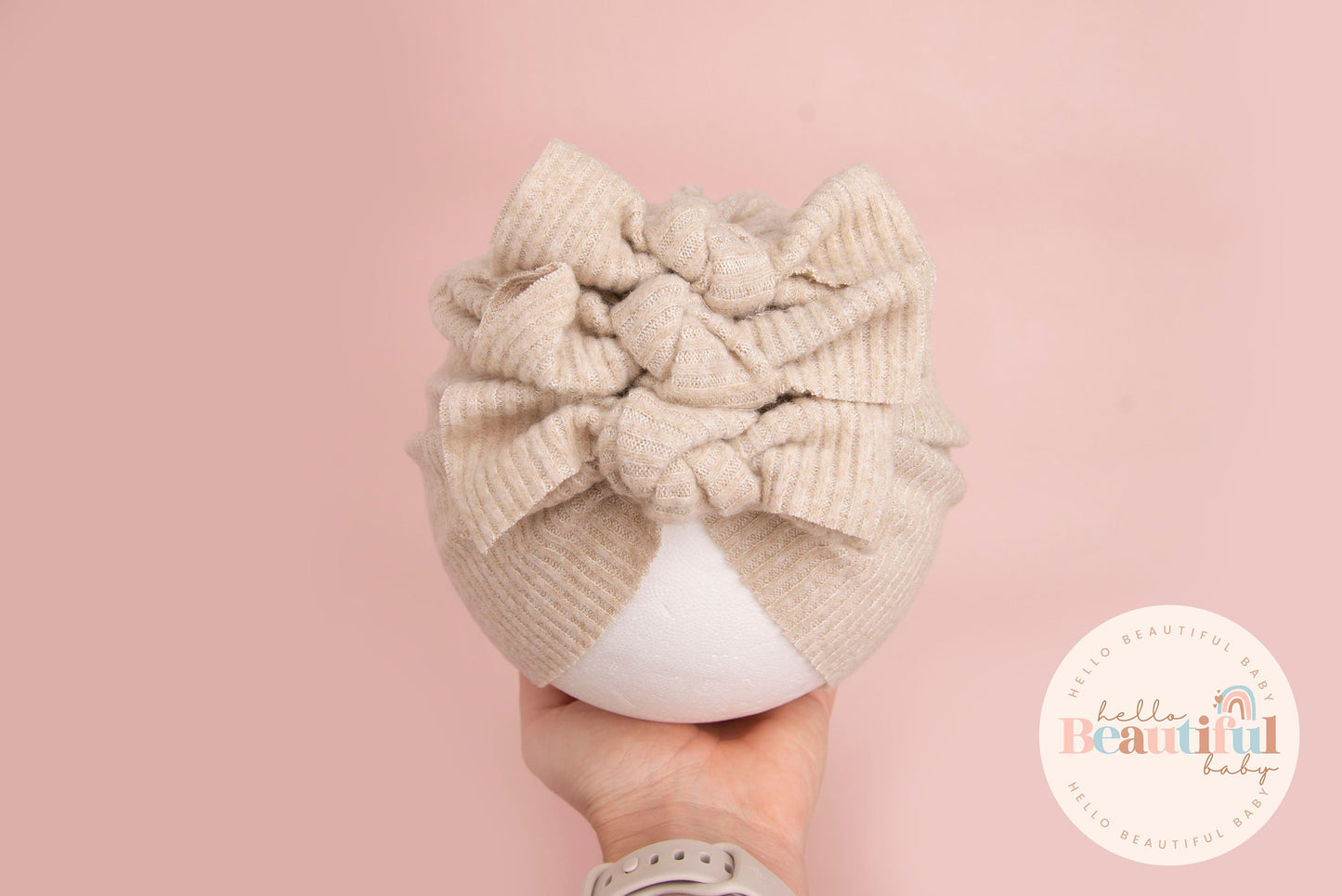 Baby turban, baby hat, baby accessory, baby shower gift, Beige turban, bow turban, ribbed turban