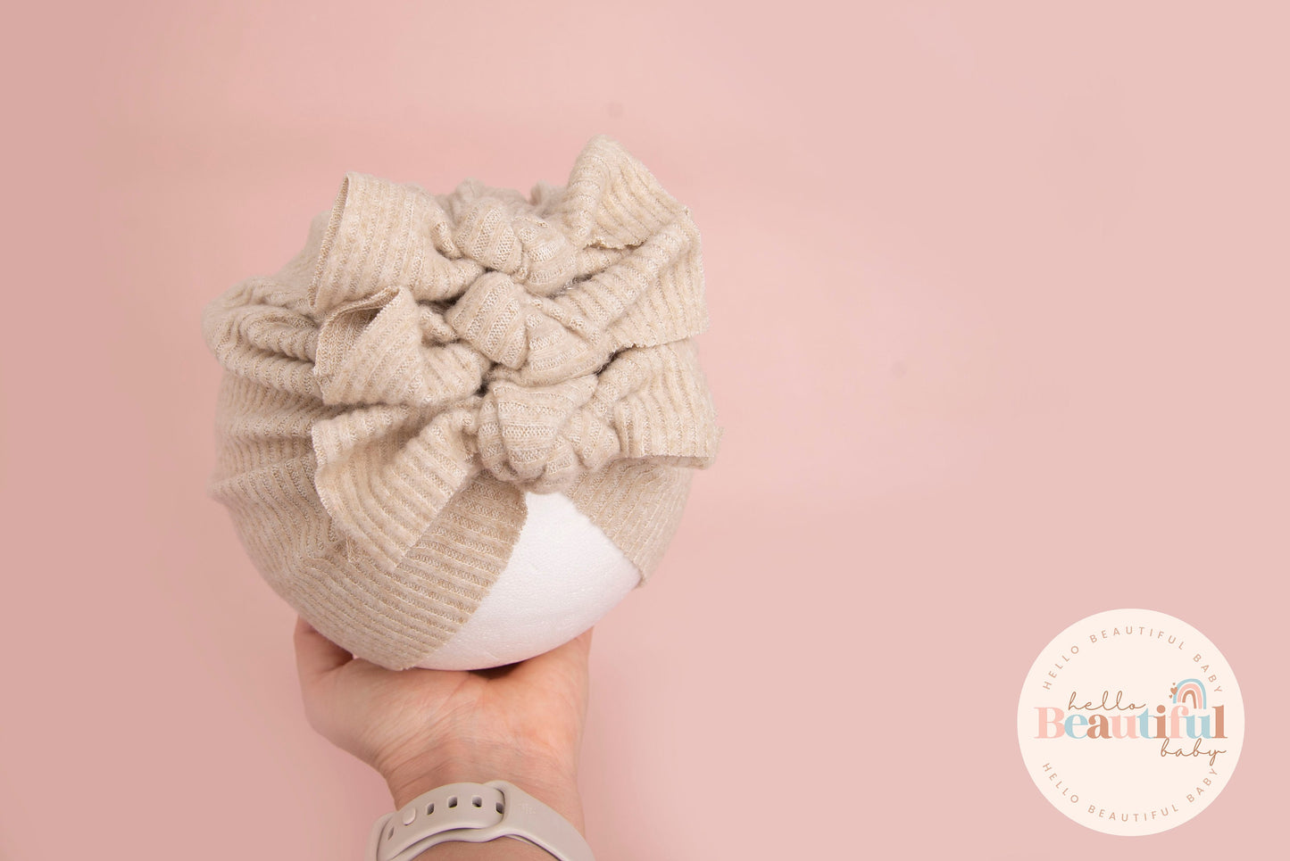 Baby turban, baby hat, baby accessory, baby shower gift, Beige turban, bow turban, ribbed turban
