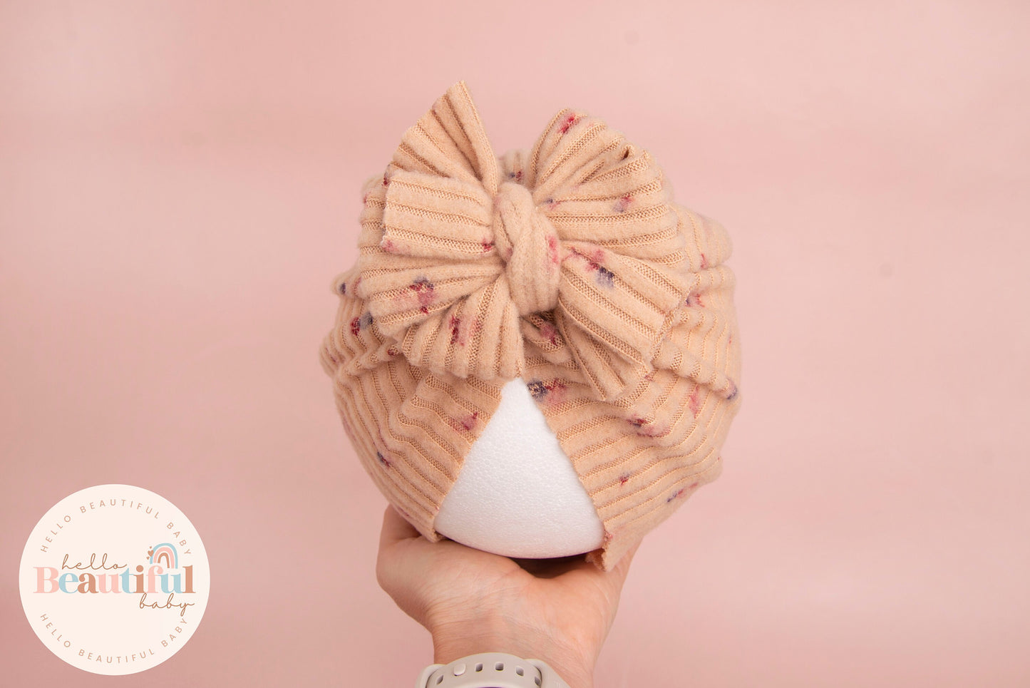 Baby turban, baby hat, baby accessory, baby shower gift, Beige turban, bow turban, ribbed turban