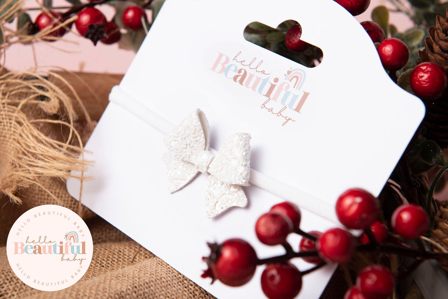 christmas baby headband, first christmas headband, white baby headband, newborn headband,