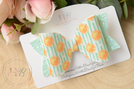 Stripe mint green and orange Hair bow, hair bows, hair clips, girls bow baby bow baby headband girls headband