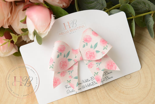 Pink Floral bow, Hair Bows, Hair clips, Girls pink floral dot Bow, Baby bow, Baby Headband, Girls Headband