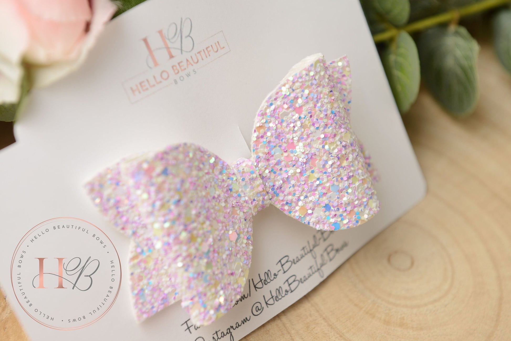White and Lilac chunky glitter hair bow, hair bows, Girls glitter bow, baby headband girls headband