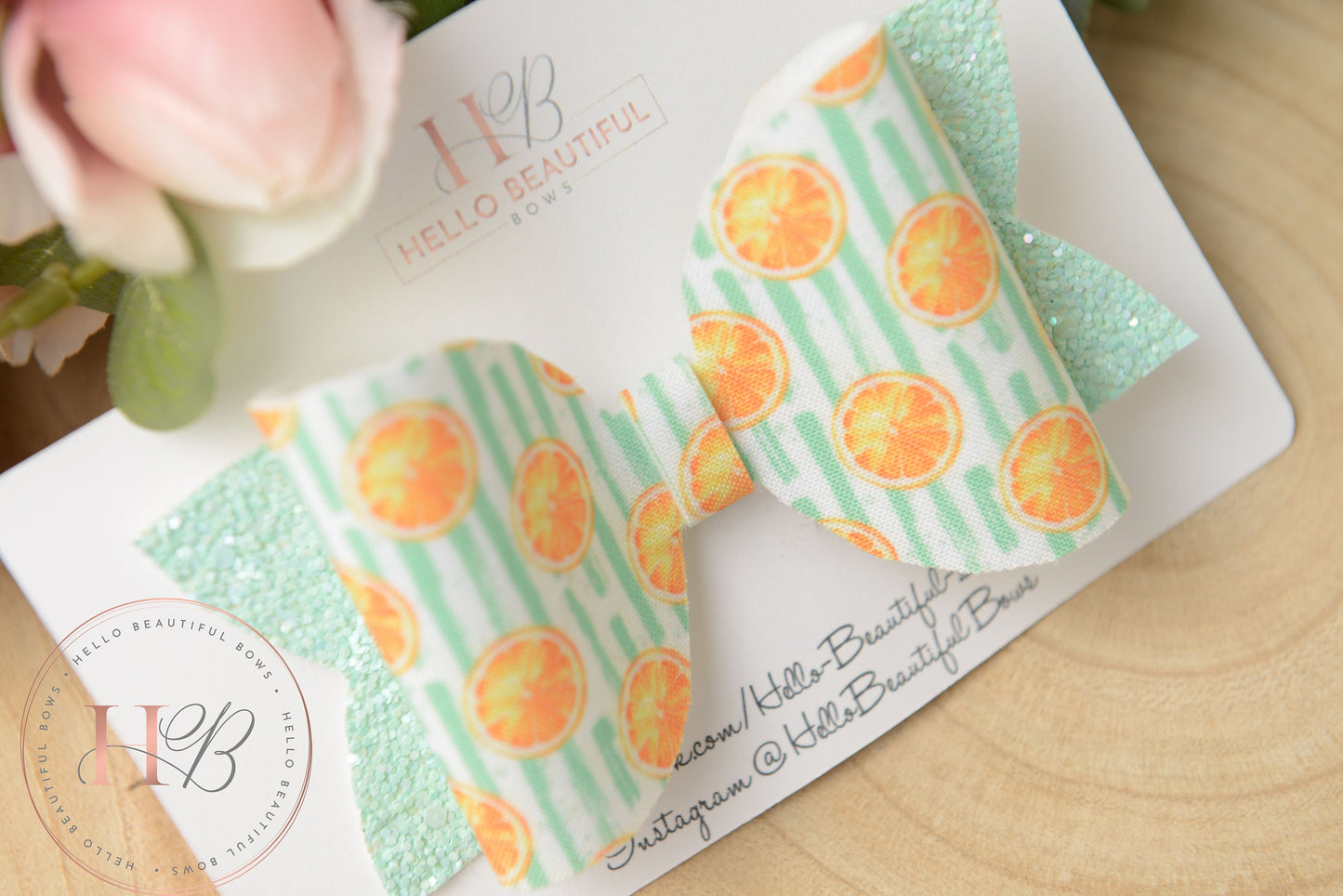 Stripe mint green and orange Hair bow, hair bows, hair clips, girls bow baby bow baby headband girls headband