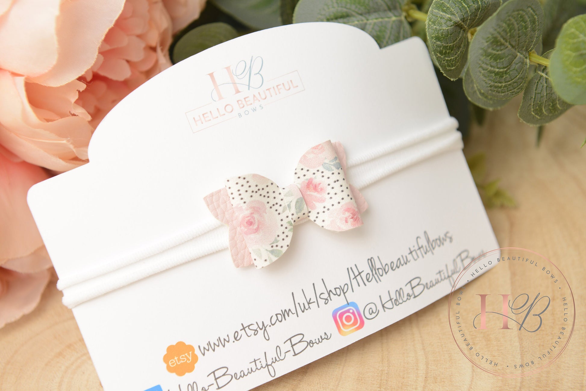 Pink and White Floral baby girls headband, soft headband, girls headband