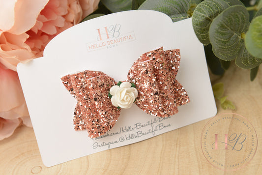 Rose Gold Glitter hair bows, Autumn hair bows, girls hair bows, hair clips, baby headbands