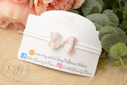 Pink and White Floral baby girls headband, soft headband, girls headband