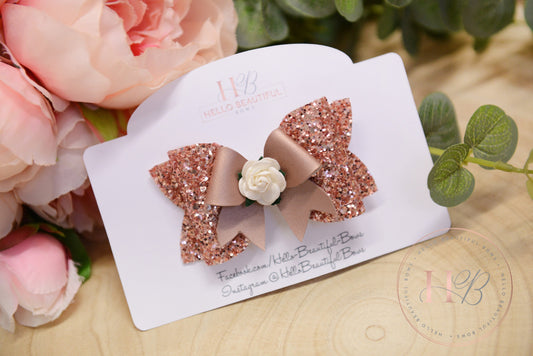 Rose gold glitter hair bow, girls headband, girls bows, girls hair clips, clip