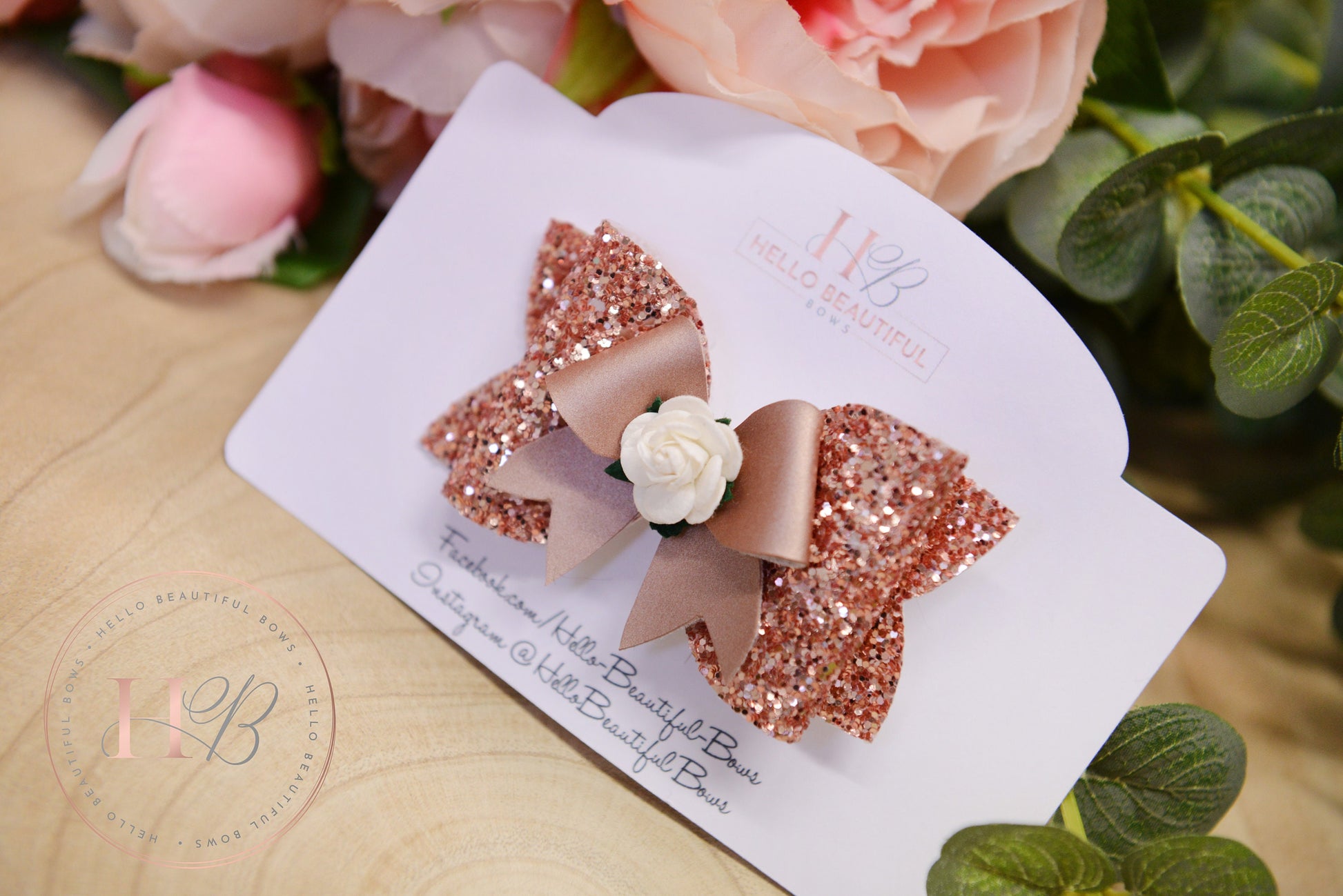 Rose gold glitter hair bow, girls headband, girls bows, girls hair clips, clip
