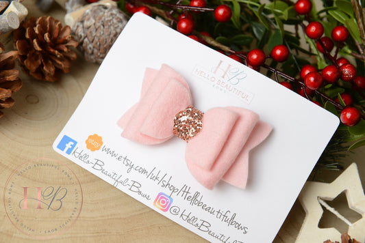 Beautiful baby pink felt hair bow, hair bow, Christmas hair bow, baby pink girls headband, baby headband, girls hair bows