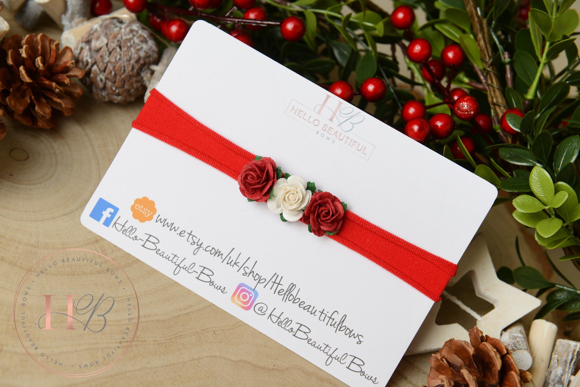 christmas baby headband, flower headband, red baby headband, newborn headband,