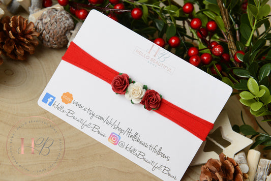 christmas baby headband, flower headband, red baby headband, newborn headband,