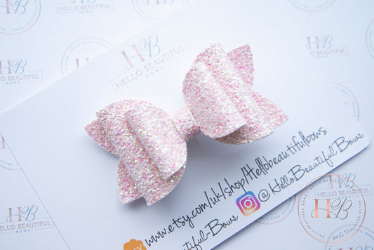 Baby pink glitter hair bow, spring hair bows, girls hair bows, hair clips, baby headbands, girls headbands
