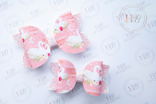 Pink Swan Hair bow, hair bows, hair clips, girls bow, girls headband, girls clips