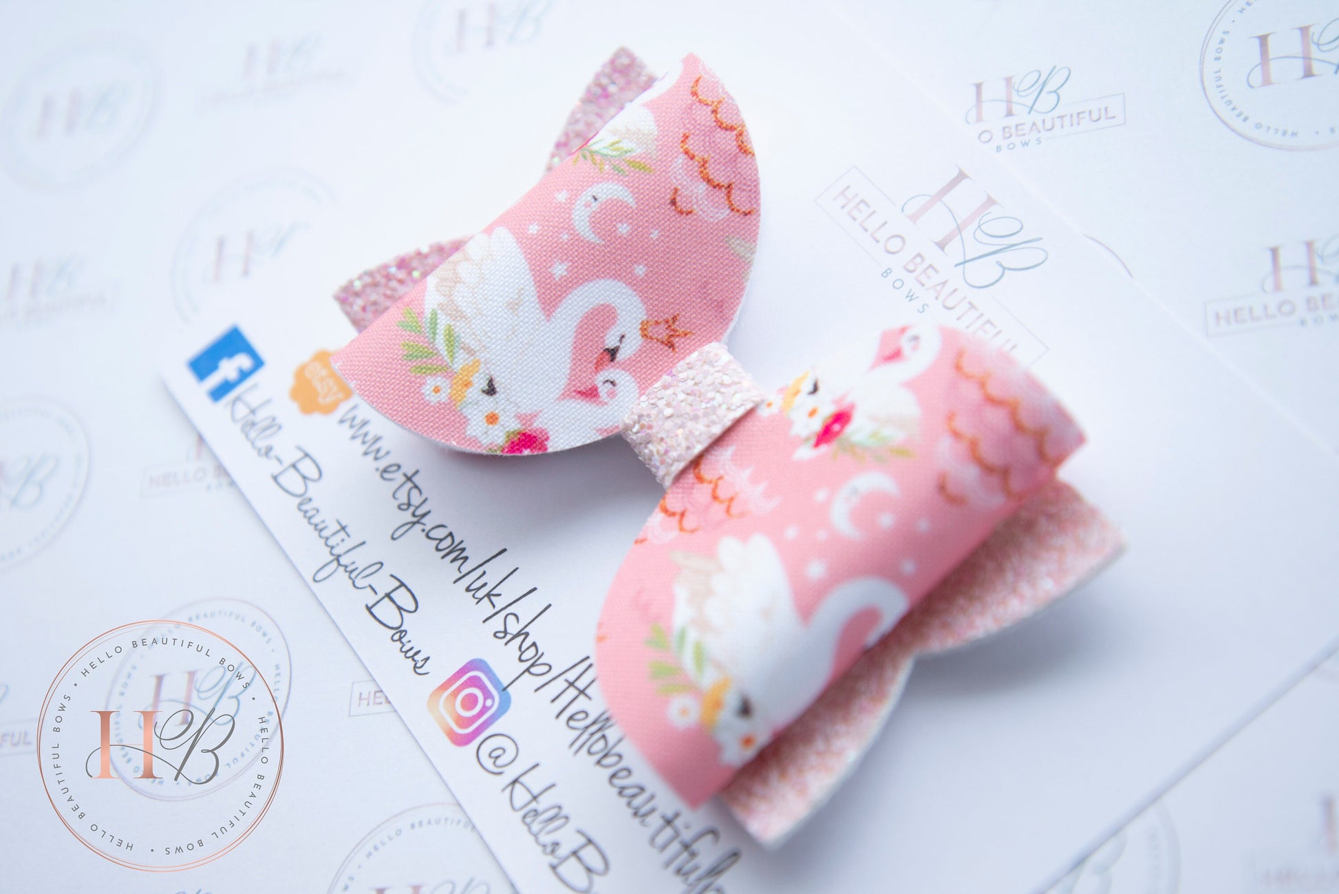 Pink Swan Hair bow, hair bows, hair clips, girls bow, girls headband, girls clips