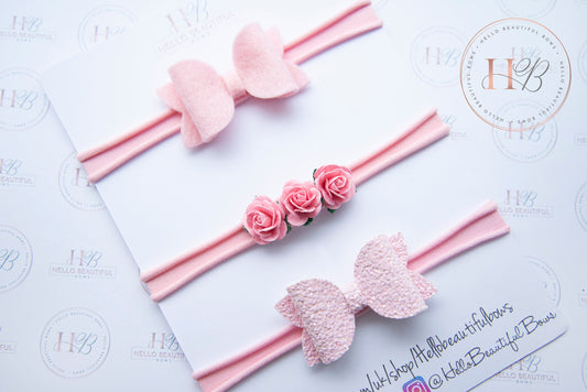 Baby headbands, baby girl headbands, spring headbands, baby bows, hair bows, baby girl gift, pink headbands