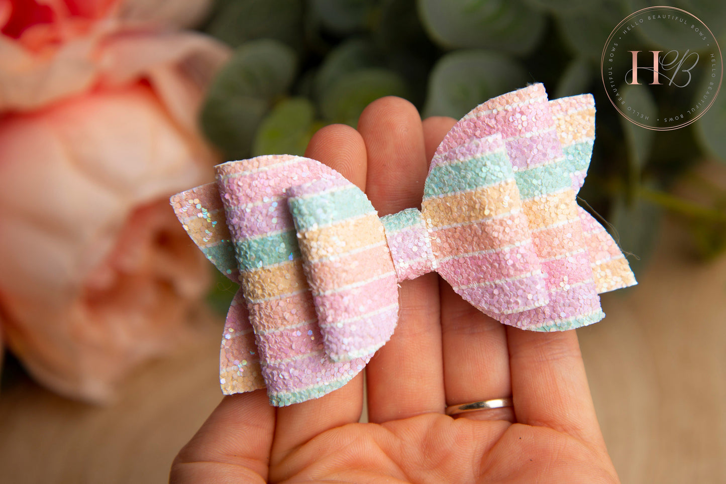 Pastel stripe glitter hair bow, girls hair bows, summer hair bow, hair clips, baby headbands, girls headband, girls glitter bows