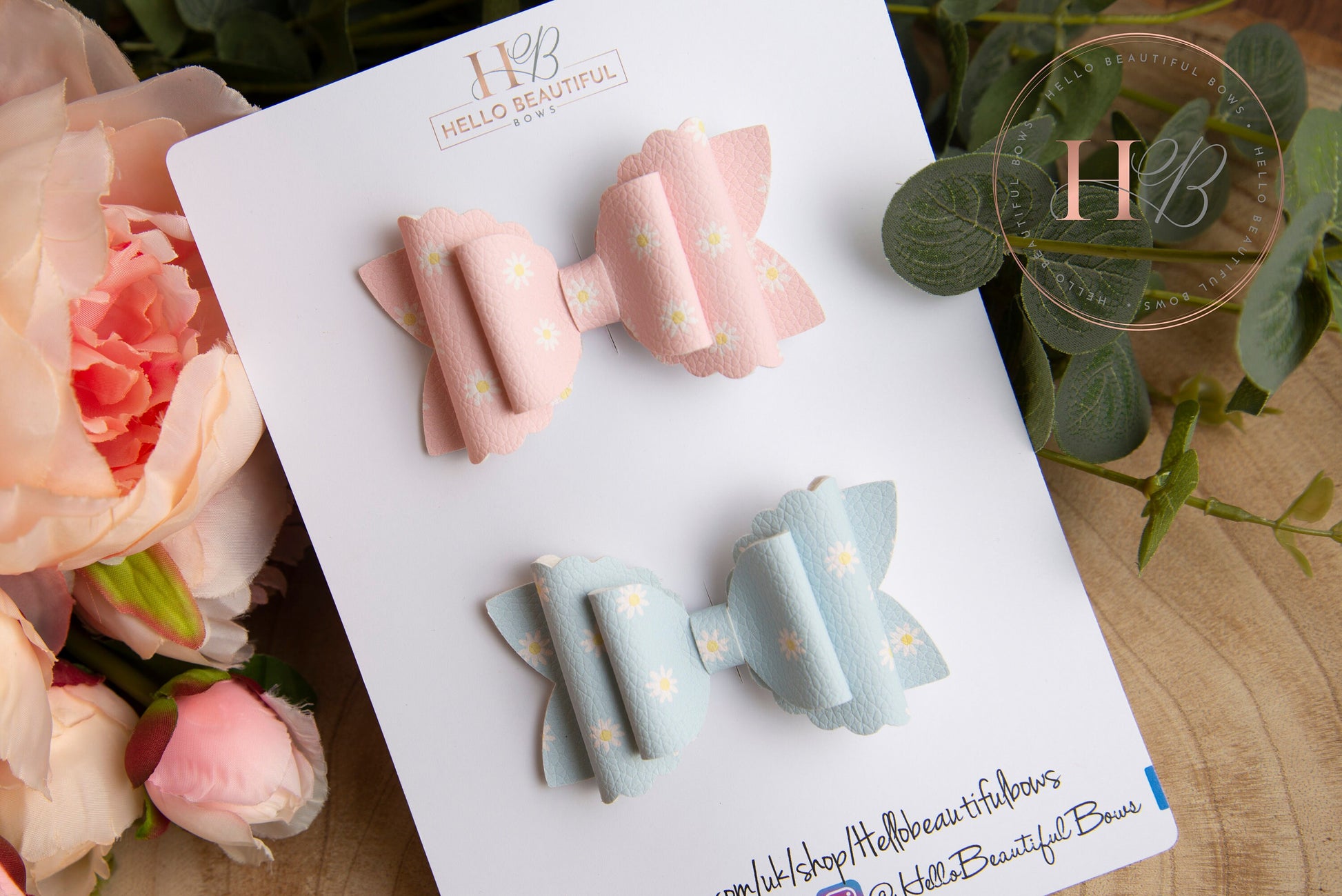 pink & blue daisy hair bow set, summer hair bows, daisy hair bow, floral hair bow, girls headbands, girls hair bow, baby headband