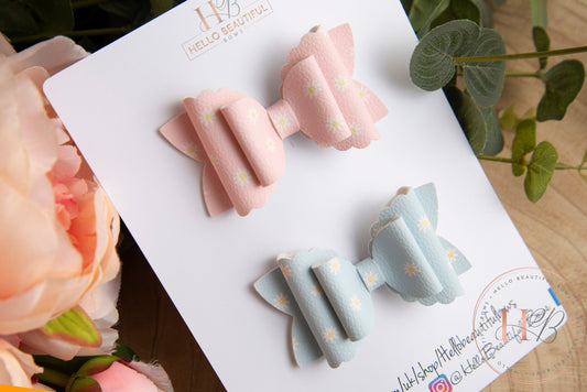 pink & blue daisy hair bow set, summer hair bows, daisy hair bow, floral hair bow, girls headbands, girls hair bow, baby headband