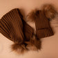 Pom Pom bobble hat and scarf set, knit ribbed hat, baby winter hat, girls winter hat, Pom Pom hats, knit ribbed brown Pom Pom hat