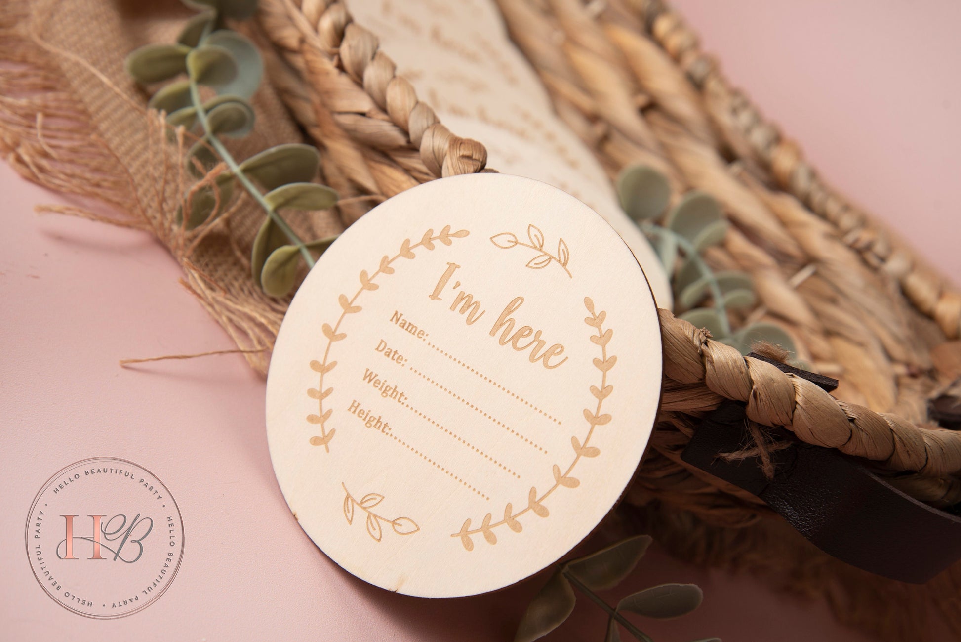 I'm Here Disc, Baby shower gift, Photo prop plaque, baby announcement disc, birth announcement disc, wooden discs