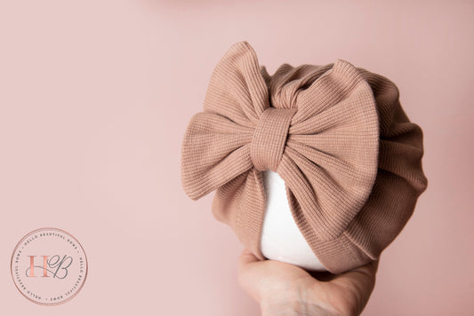 Baby turban, baby hat, baby accessory, baby shower gift, beige turban, baby bow turban, autumn turban, ribbed turban