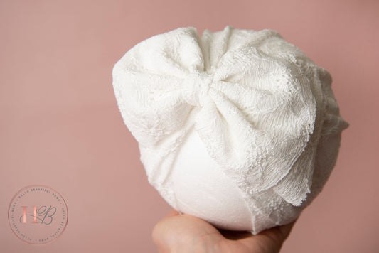 Baby turban, baby hat, baby accessory, baby shower gift, baby bow turban, summer turban, Brodrie white Turban