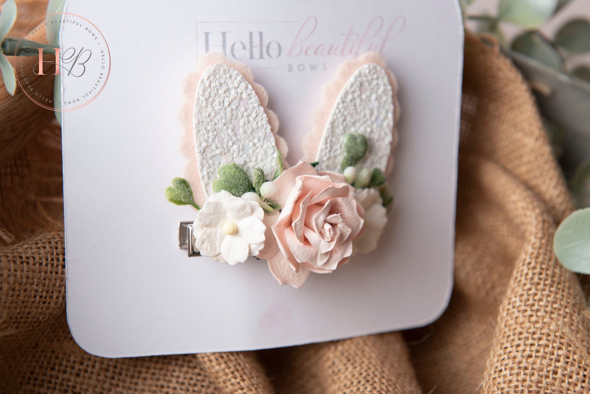 Spring bunny ears clips, Easter bunny clip, , flower clip