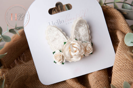 Spring bunny ears clips, Easter bunny clip, flower clip