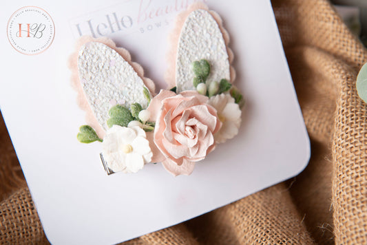 Spring bunny ears clips, Easter bunny clip, , flower clip